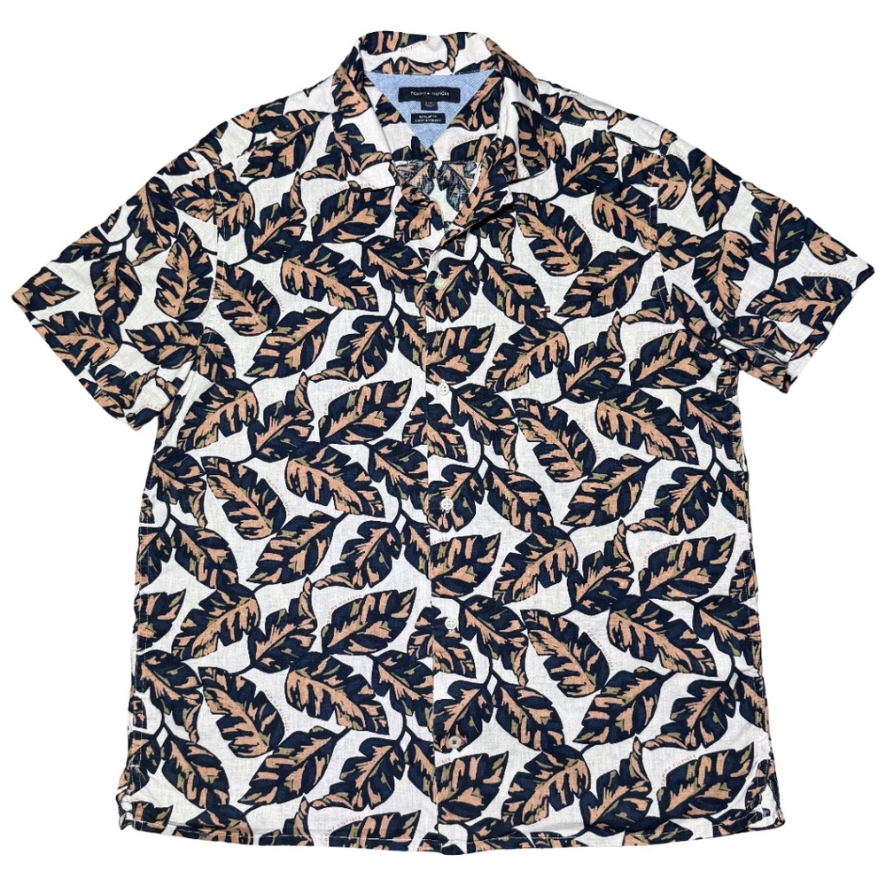 Tommy Hilfiger Men’s Large Linen Tropical Print Button Down Cruise Resort Shirt